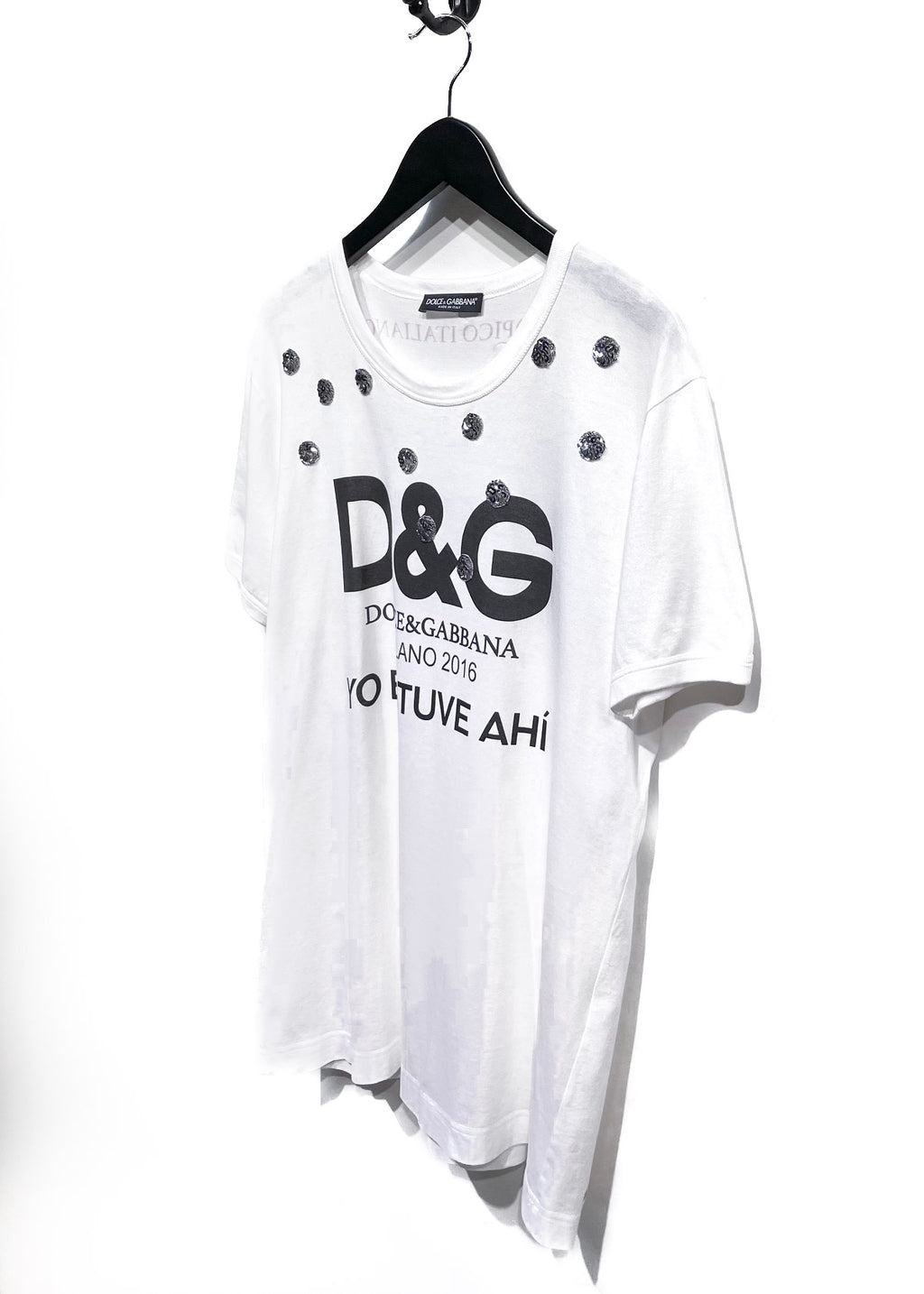 Dolce & Gabanna White Logo "Yo Estuve Ahi" Sequinned T-shirt