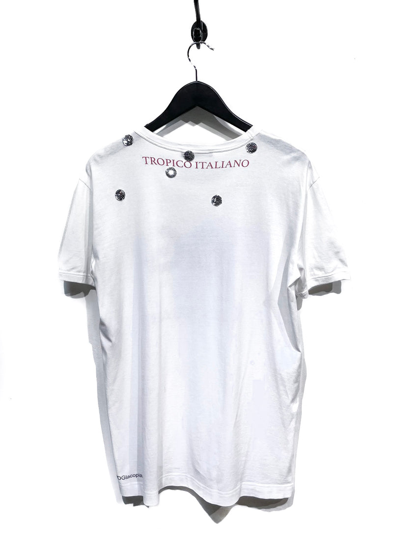T-shirt blanc avec sequins Dolce & Gabanna logo "Yo Estuve Ahi"