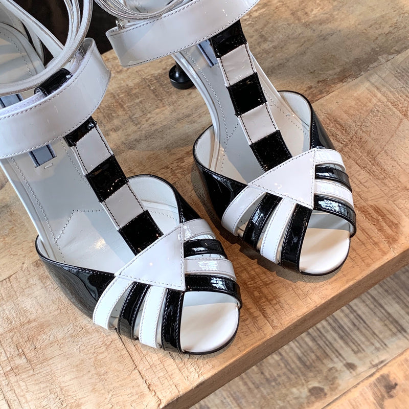 Prada Black White Multi Ankle Straps Sandals