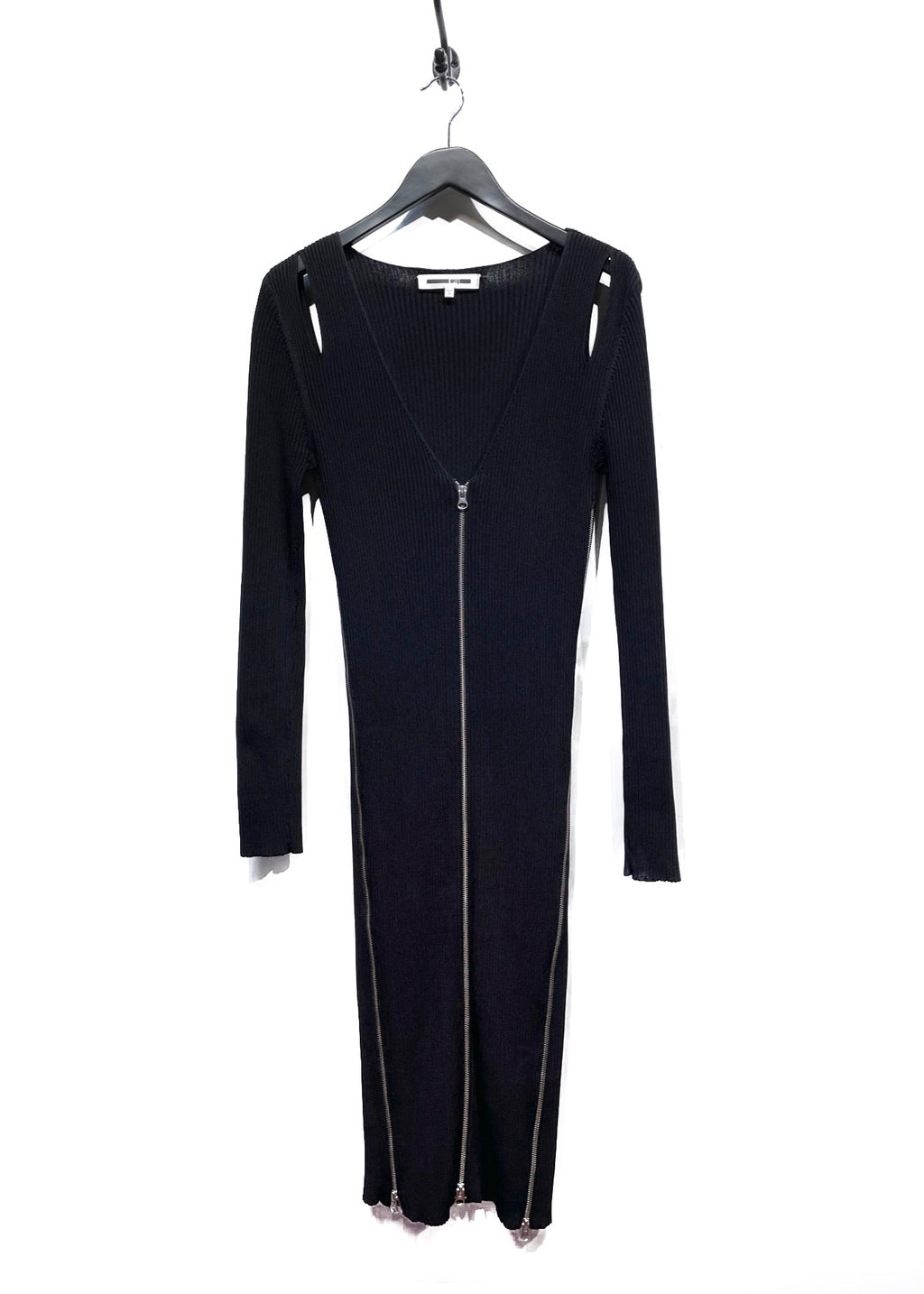 Mcq Black Ribbed Cut Out Zippered Long Bodycon Dress
