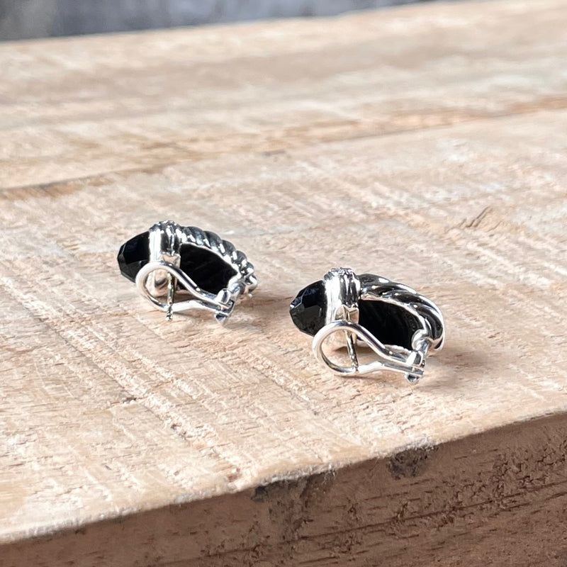 David Yurman Silver Cable Waverly Onyx & Diamond Earrings