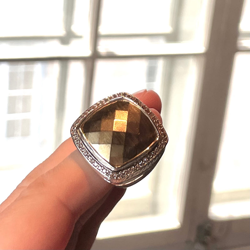 David Yurman Silver Gold Dome Diamond Pavé Albion Ring