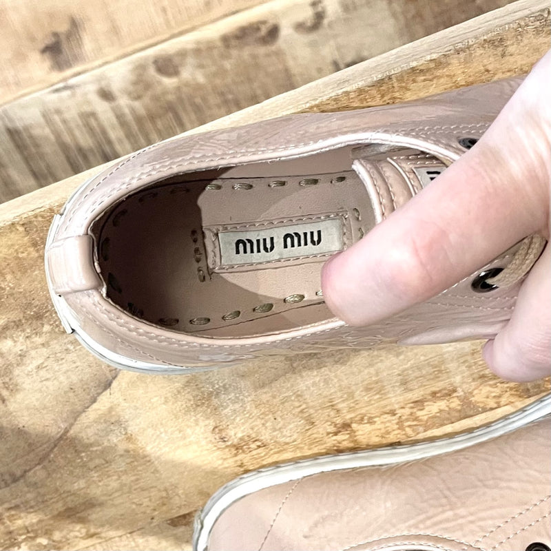Miu Miu Dusty Pink Patent Studded Toe Cap Sneakers
