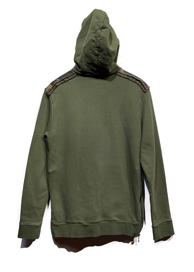 Balmain Khaki Hoodie with Army Print Shoulder Patches