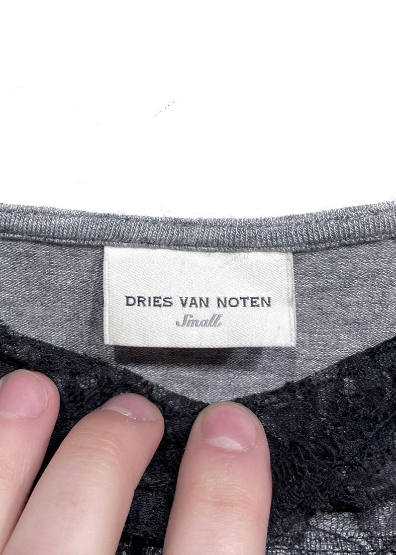 Débardeur Dries Van Noten en laine grise avec détail en dentelle