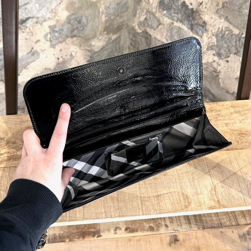 Burberry Black Patent Wristlet Clutch Bag