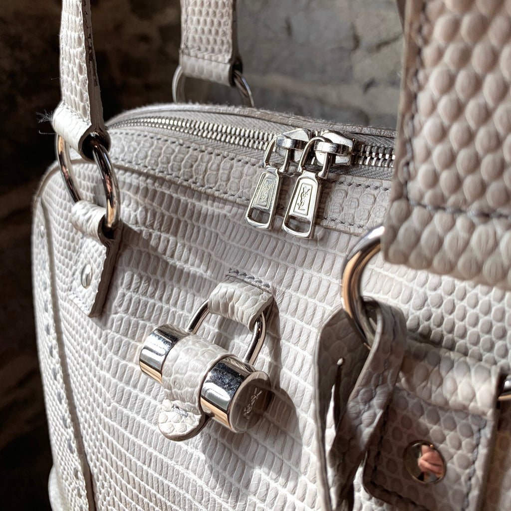 Yves Saint Laurent Ivory Snake Embossed Muse Handbag