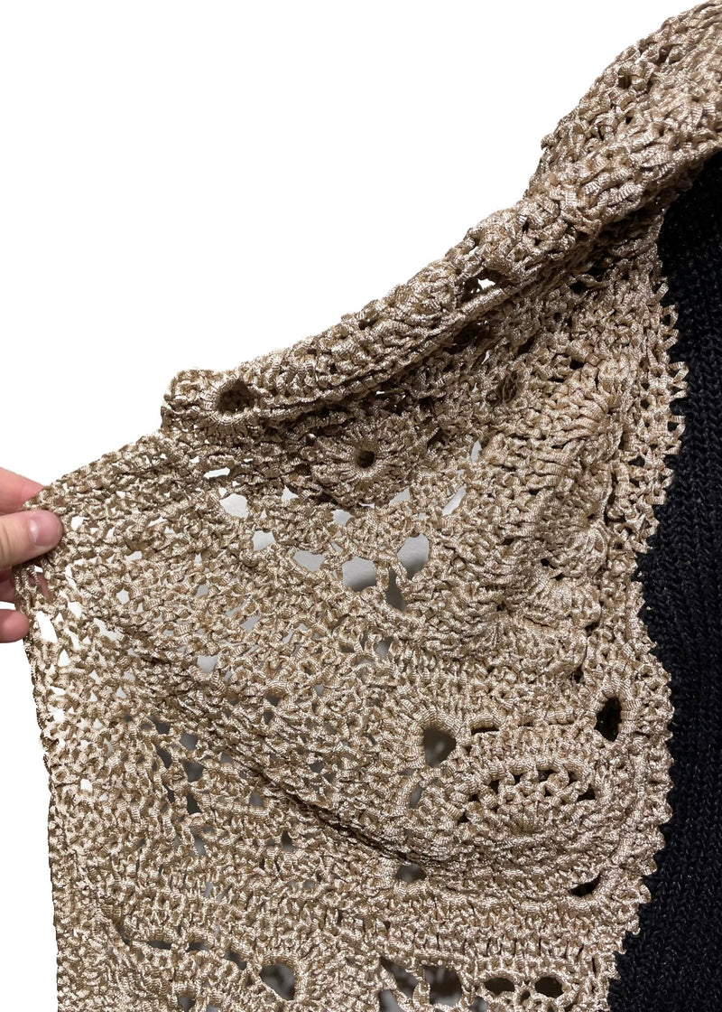 Dries Van Noten Gold Metallic Crochet Open Cardigan