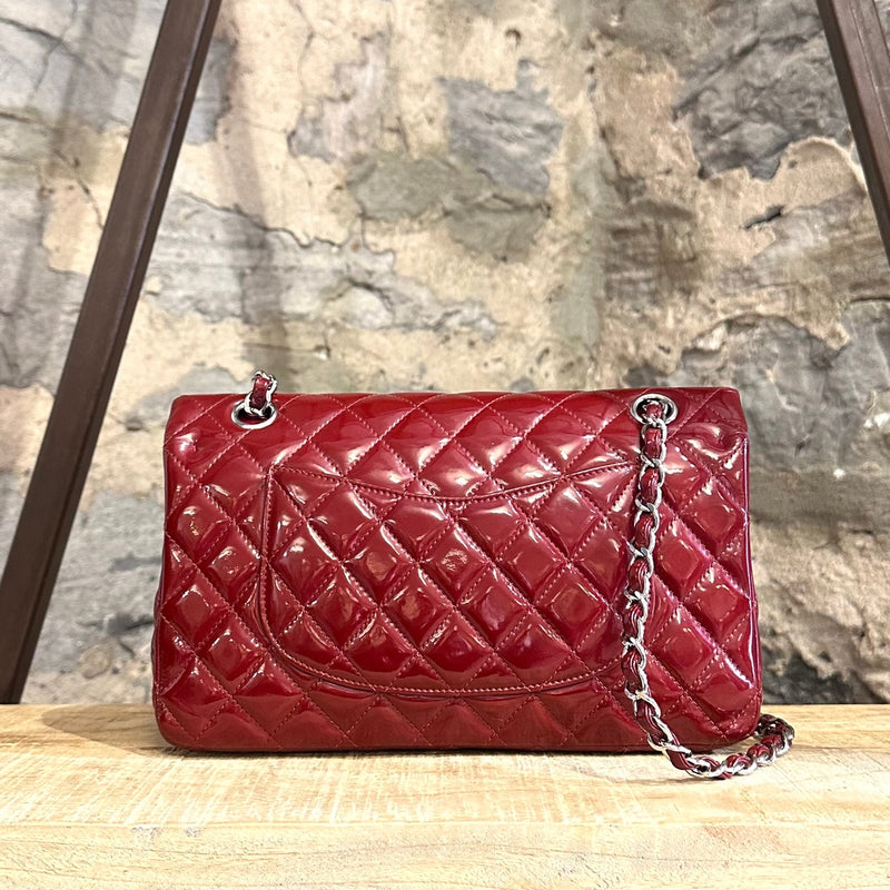 Chanel Red Quilted Patent Medium Classique Double Flap Bag