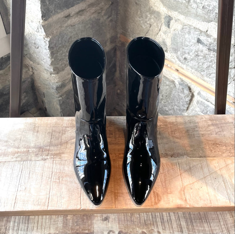 Miu Miu Black Patent Leather Pointy Ankle Boots