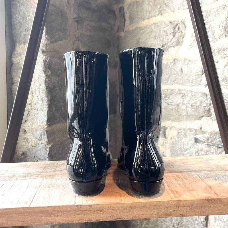Miu Miu Black Patent Leather Pointy Ankle Boots