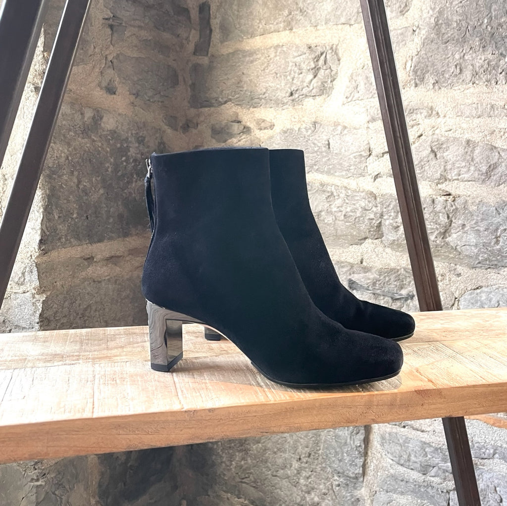 Miu Miu Black Suede Crystal Embellished Heeled Boots