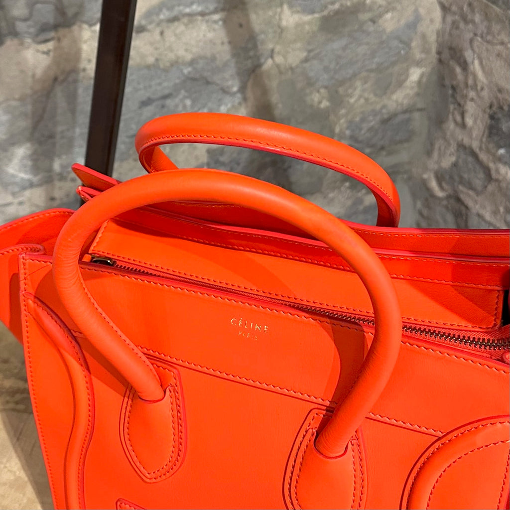 Céline Orange Leather Mini Luggage Handbag