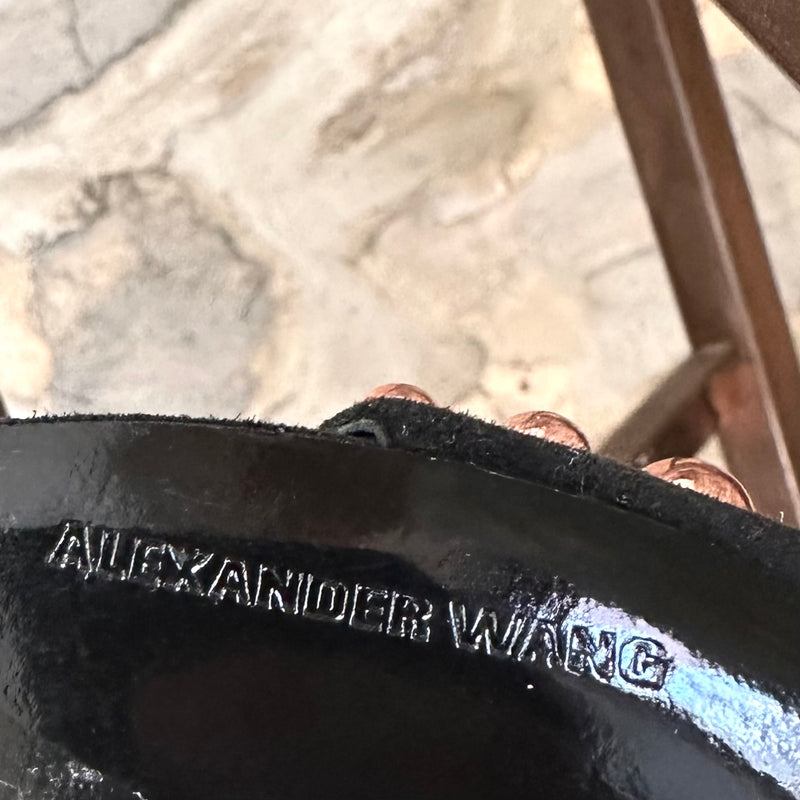 Sandales à talons cloutées en daim noir Alexander Wang Abby