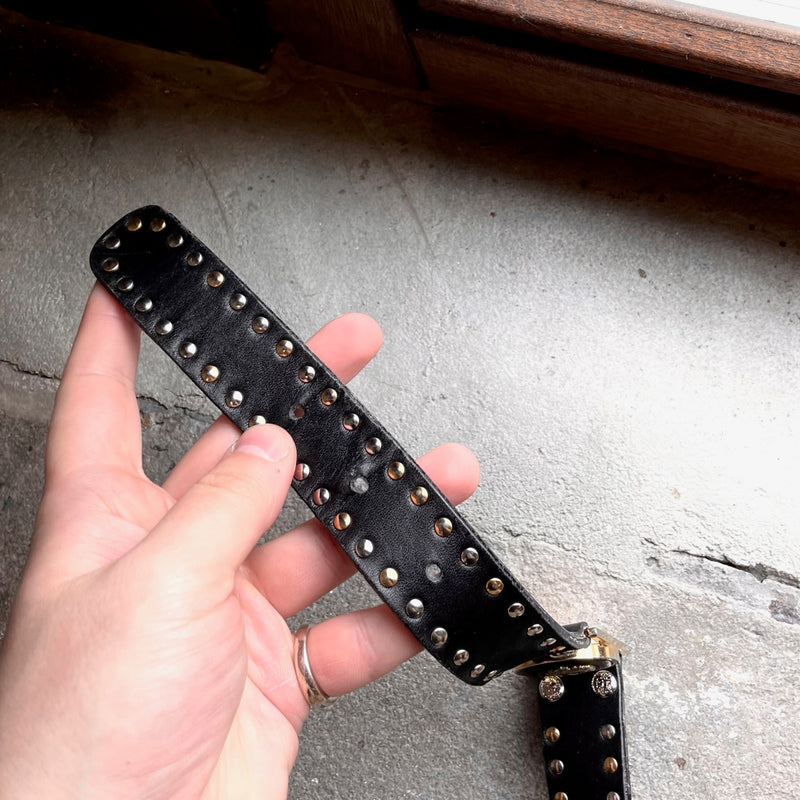 Gianni Versace Vintage Black Leather Medusa Station Studded Belt