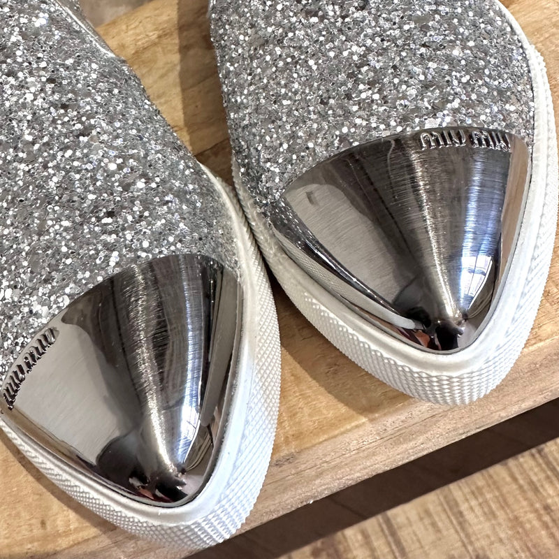 Miu Miu Silver Glitter Pointy Sneakers