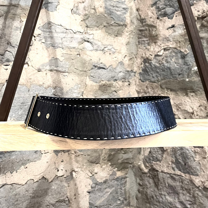 Dolce & Gabbana Black Leather Stitched Wide Belt
