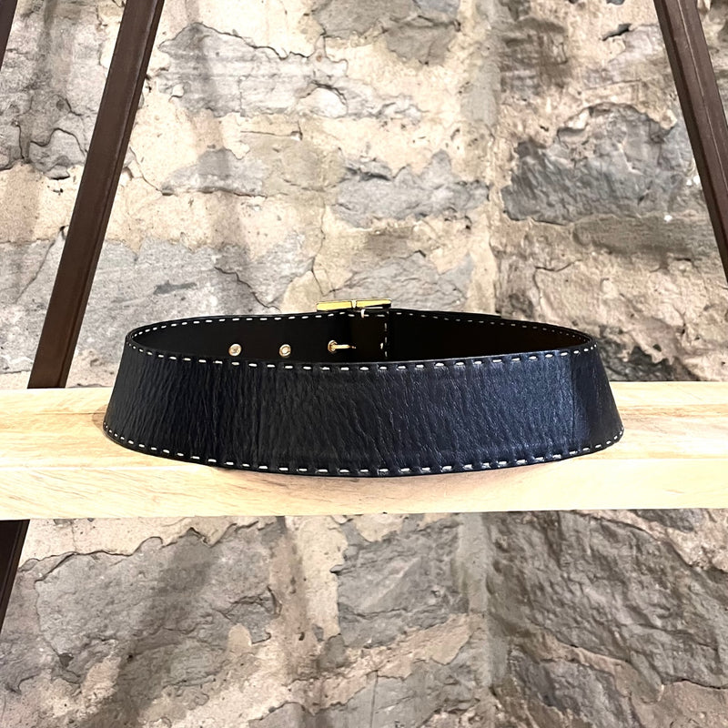Dolce & Gabbana Black Leather Stitched Wide Belt