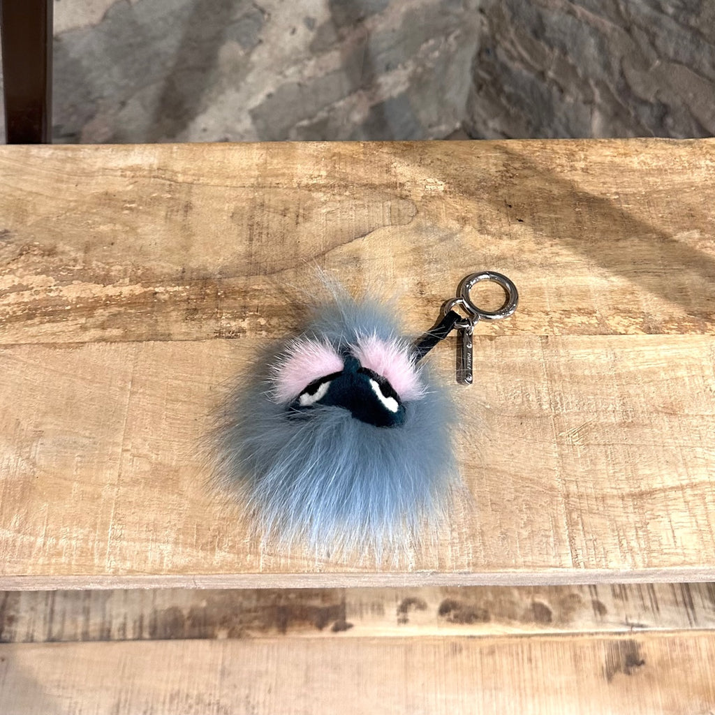 Fendi Teal Blue Fox Fur Monster Mini Bag Charm