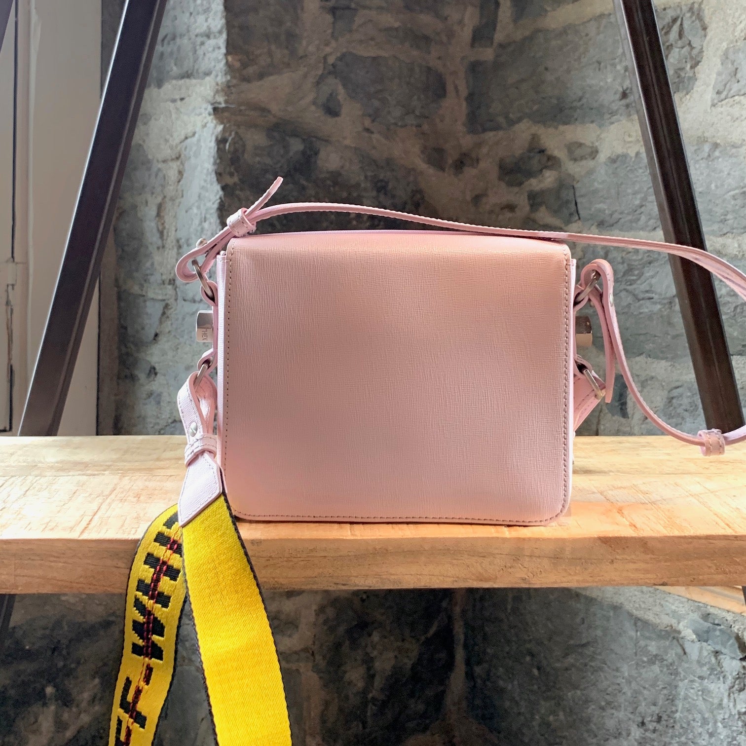 Off-White Pink Binder clip mini leather shoulder bag ($750