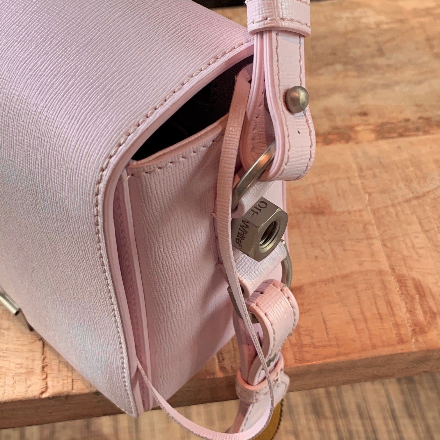 Off-White pink Binder Clip leather shoulder bag