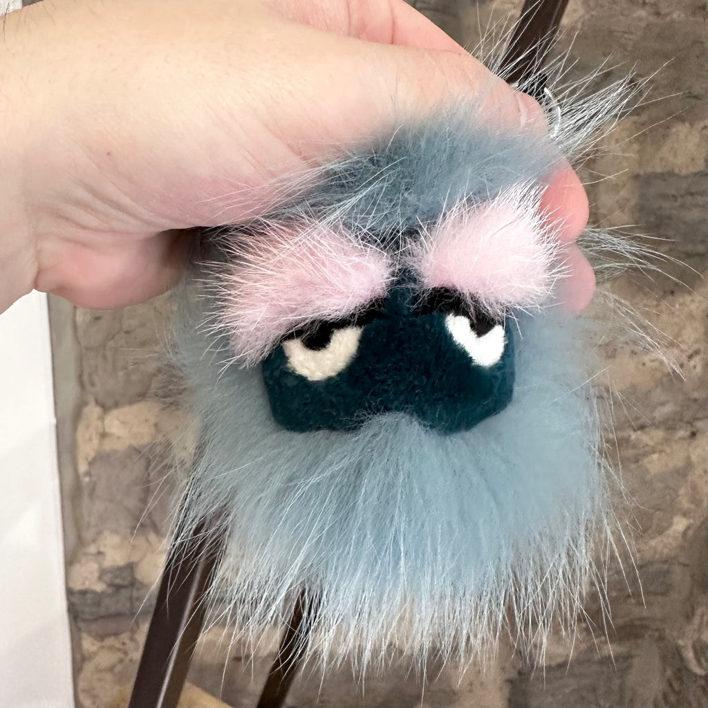 Fendi Teal Blue Fox Fur Monster Mini Bag Charm