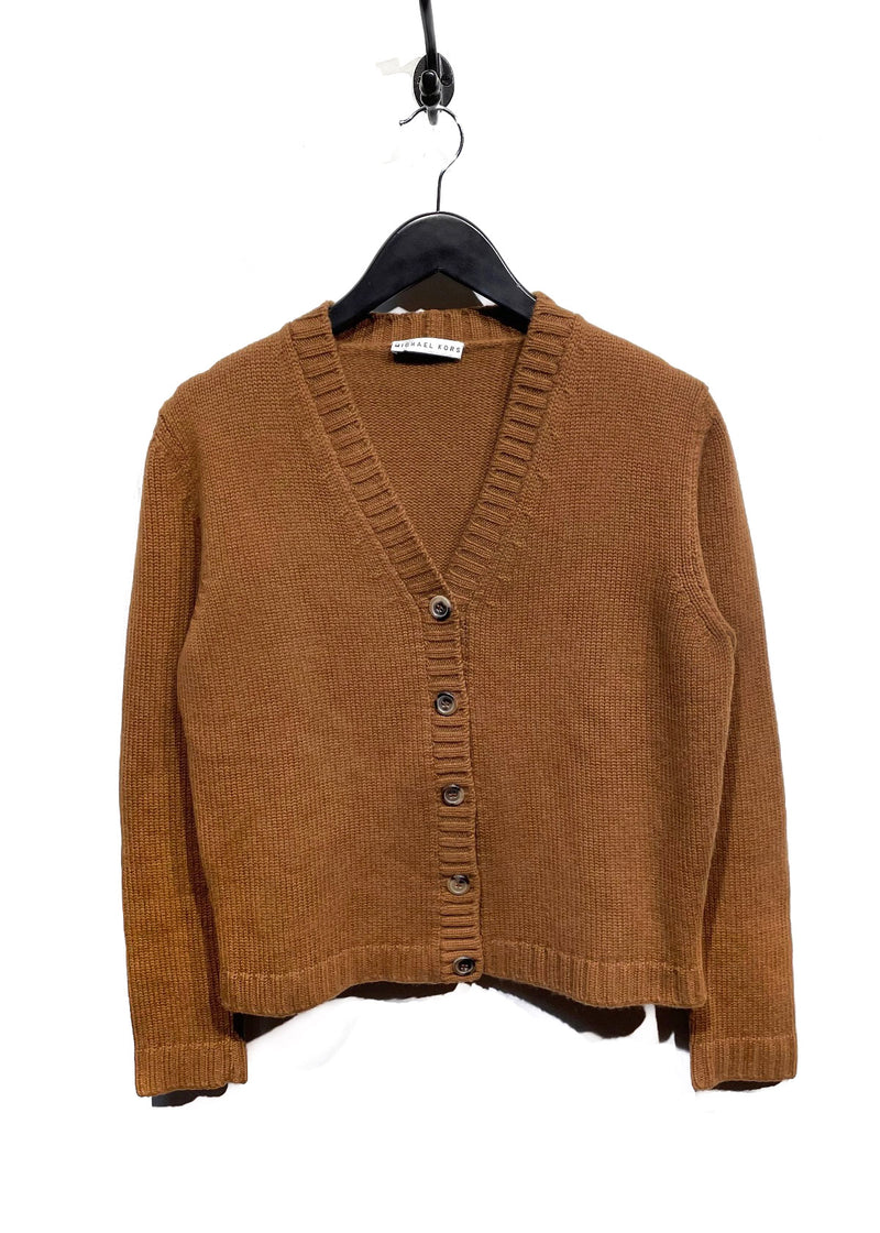 Michael Kors Camel Ribbed Knit Cardigan