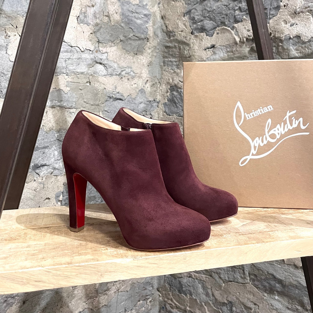 Christian Louboutin Burgundy Suede Vicky 120 Ankle Boots