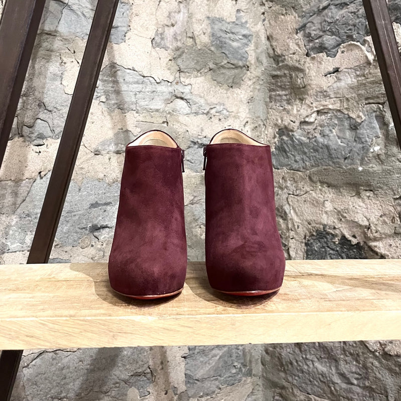 Christian Louboutin Burgundy Suede Vicky 120 Ankle Boots