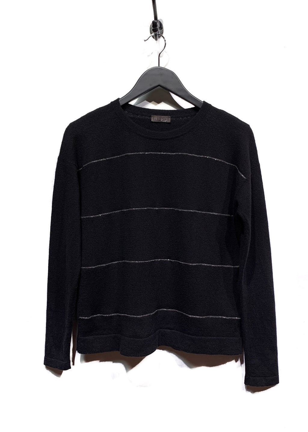 Peserico Tricot Black Wool Blend Beaded Trims Sweater