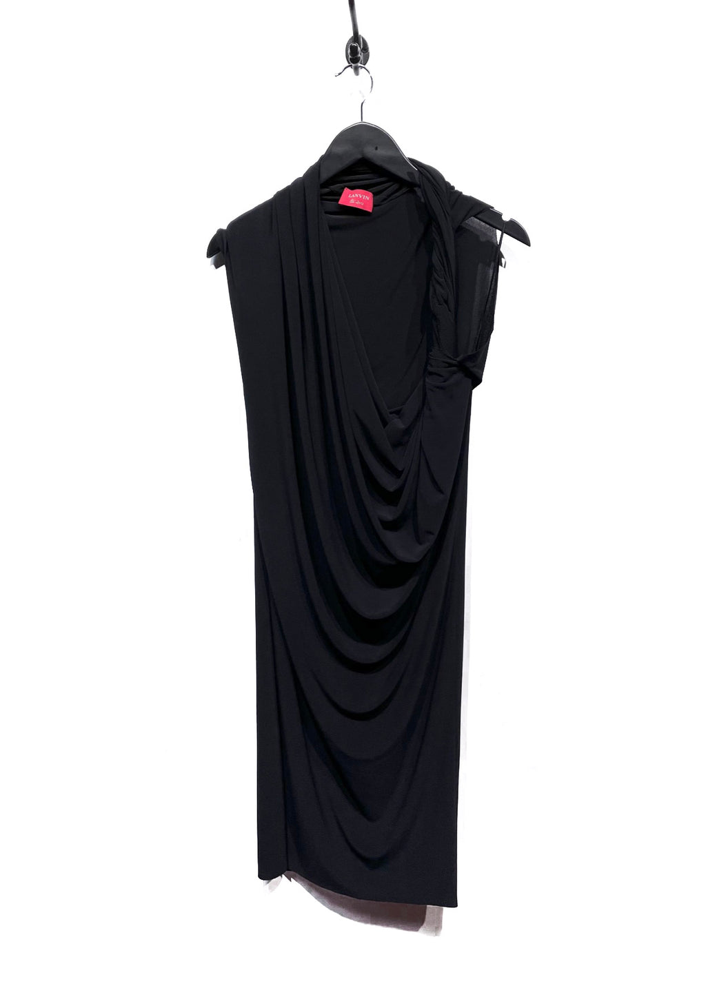 Lanvin Black Low Cowl Neck Asymetrical Short Dress
