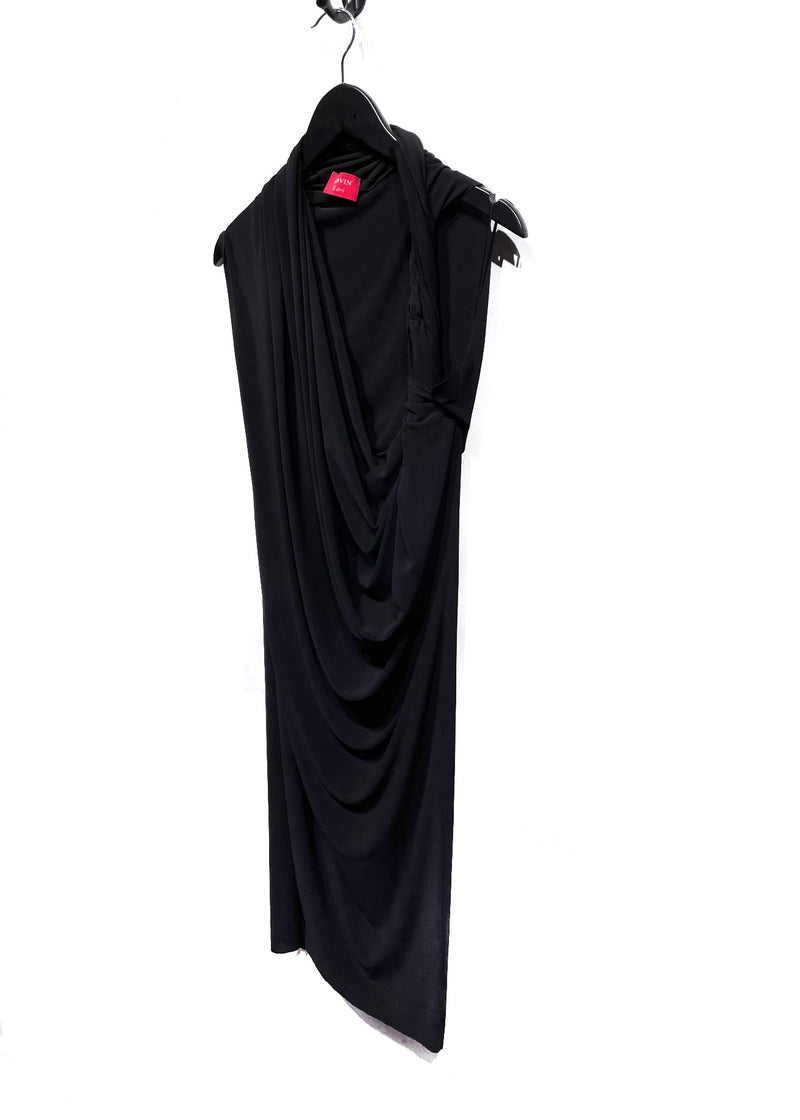 Robe courte asymétrique noire à col bénitier Lanvin