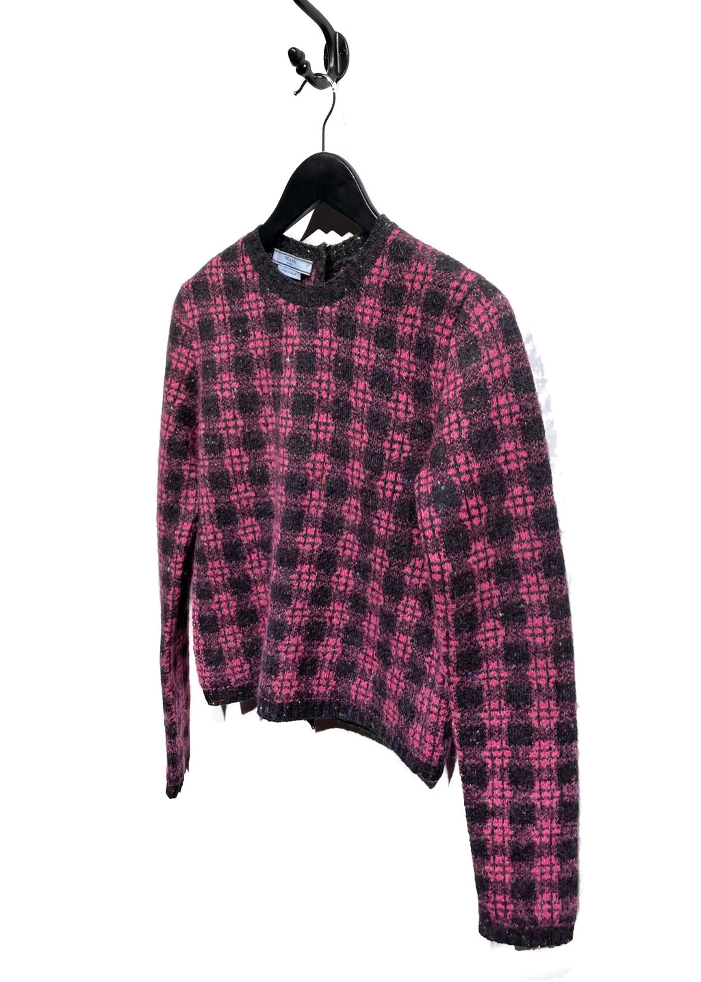 Prada Pink And Black Plaid Wool-Blend Sweater