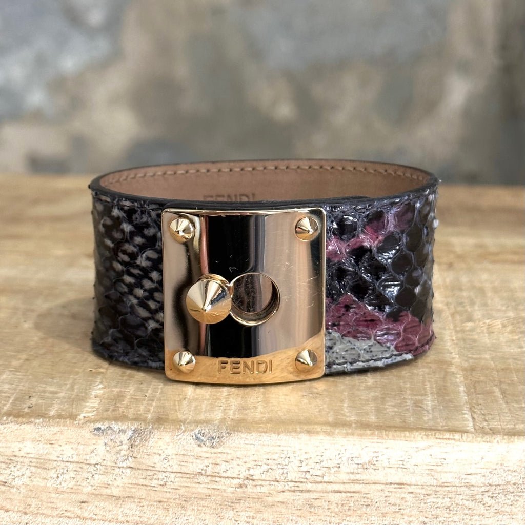 Fendi Black Snakeskin Leather Goldmine Wrap Bracelet