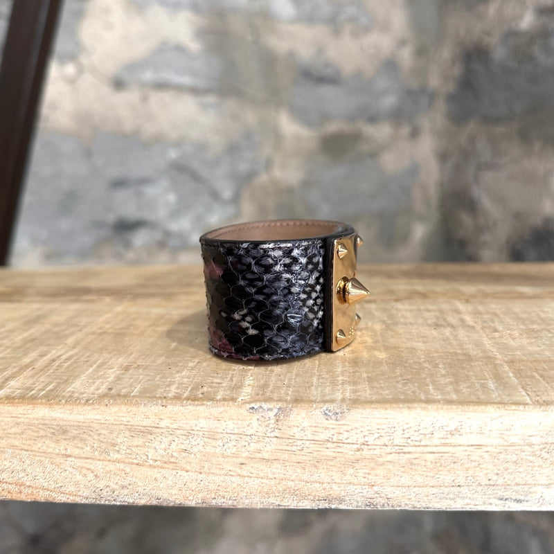 Bracelet Fendi Goldmine en cuir de serpent noir