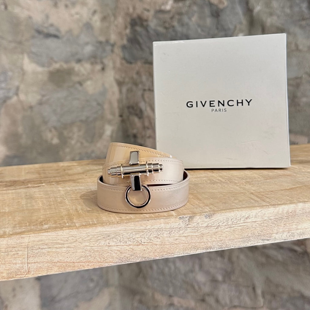 Givenchy Beige Patent Leather Obsedia Triple Wrap Bracelet