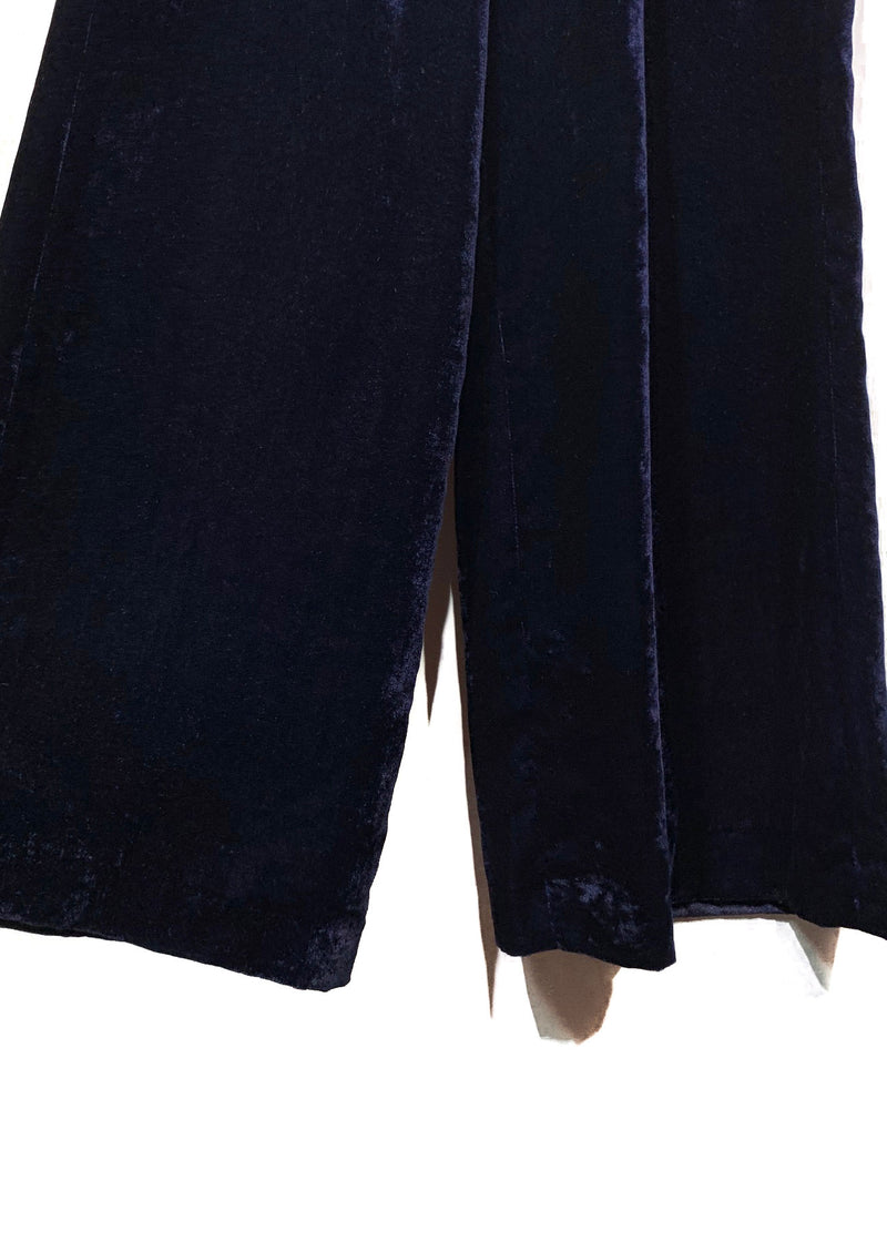Nili Lotan Navy Blue Velvet Wide Leg Trousers