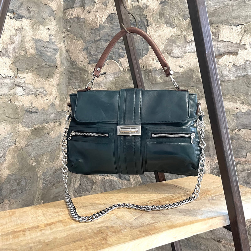 Lanvin Teal Green Leather Medium Satchel Two-way Chain Bag