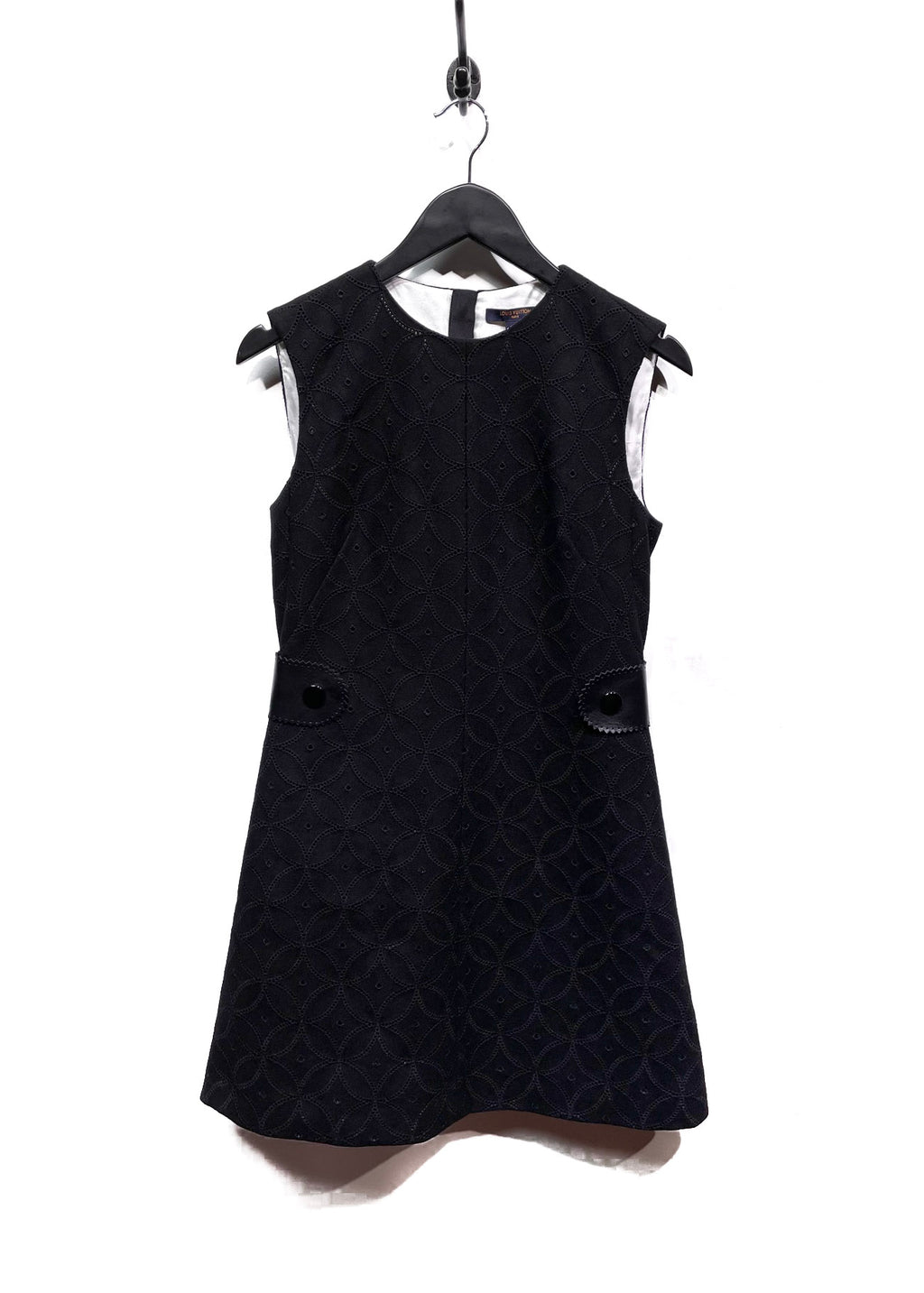 Robe trapèze en laine noire brodée de pétales Louis Vuitton