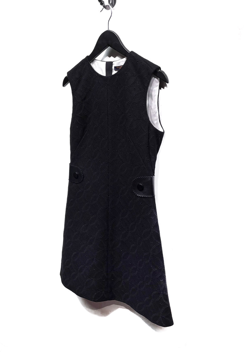 Robe trapèze en laine noire brodée de pétales Louis Vuitton