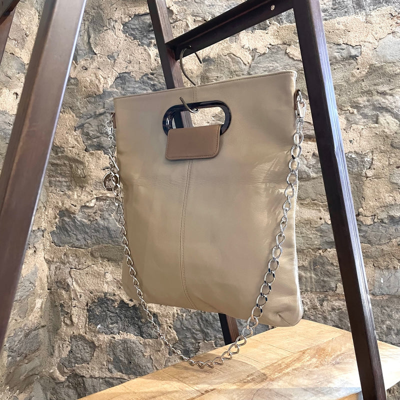 Lanvin Beige Leather Two-way Chain Top Handle Tote Bag