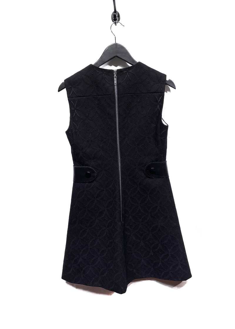 Louis Vuitton Black Wool A-Line Petal Embroidered Dress