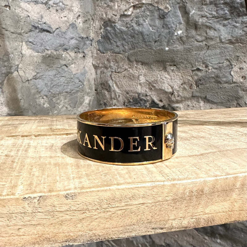Alexander McQueen Black Enamel 3D Logo Bangle Bracelet