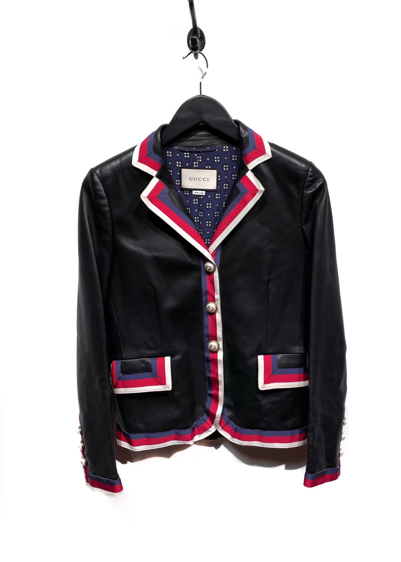 Gucci Black Leather Tiger L'Aveugle Par Amour Embroidered Jacket