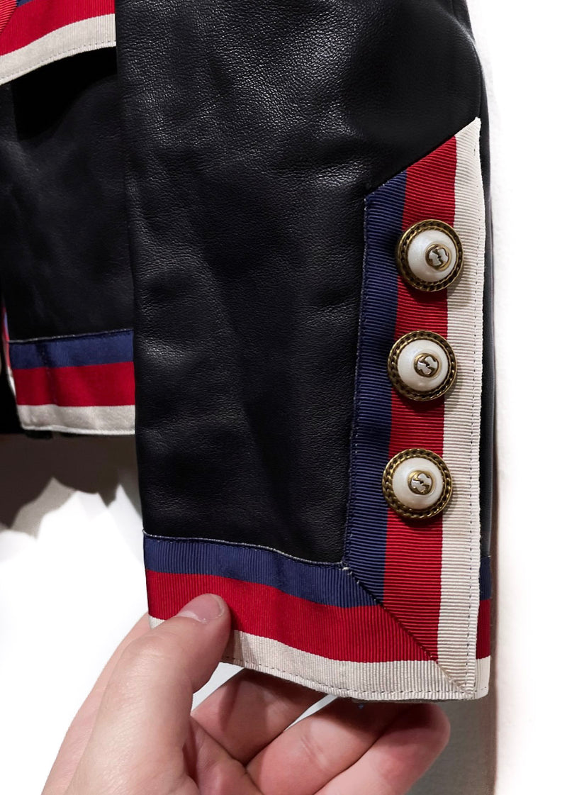Gucci Black Leather Tiger L'Aveugle Par Amour Embroidered Jacket