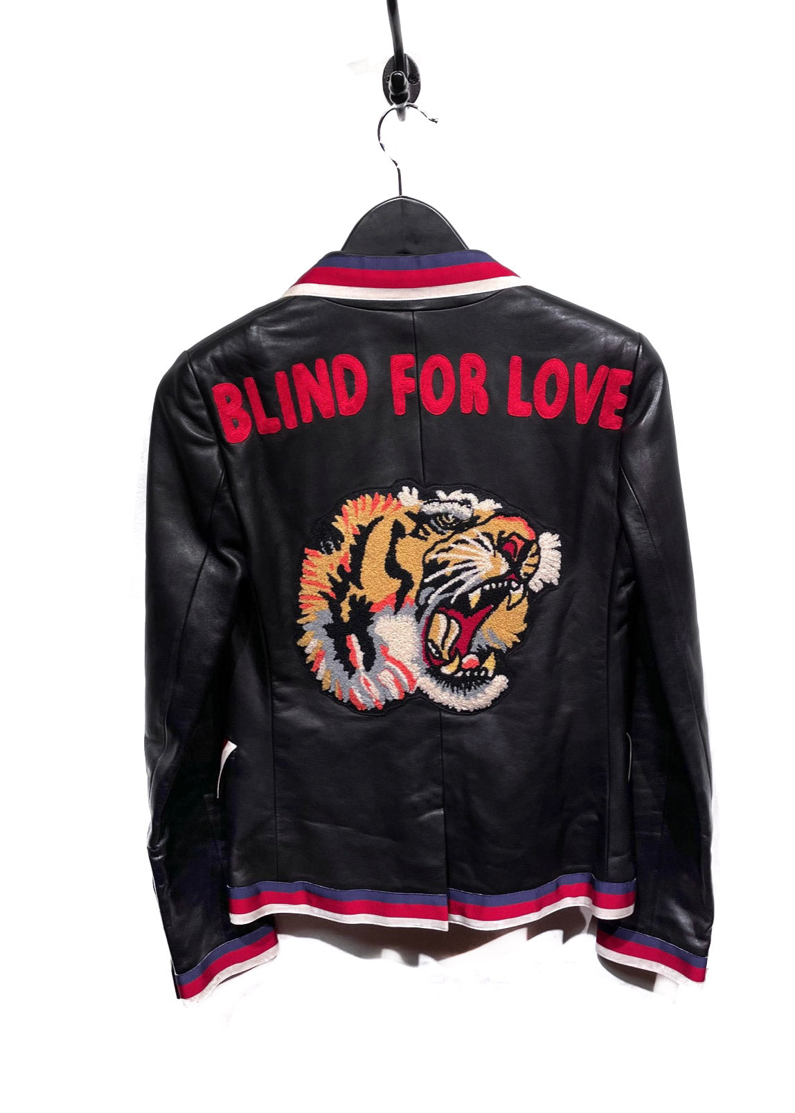 Gucci Black Leather Tiger L'Aveugle Par Amour Embroidered Jacket