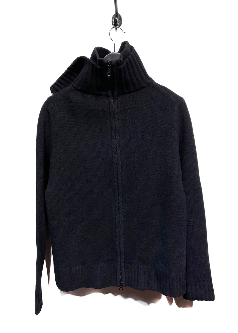Givenchy Black Double Zip Collar Wool Blend Sweater
