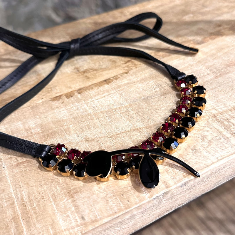 Marni Black Red Crystals Embellished Wrap Choker Necklace