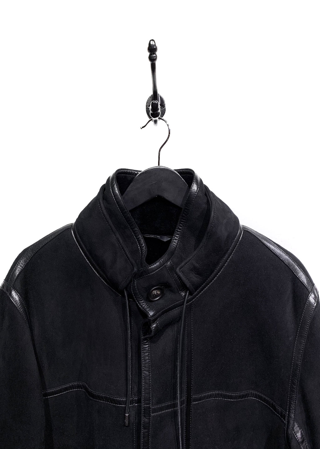 Fendi Black Leather Trim Shearling Coat