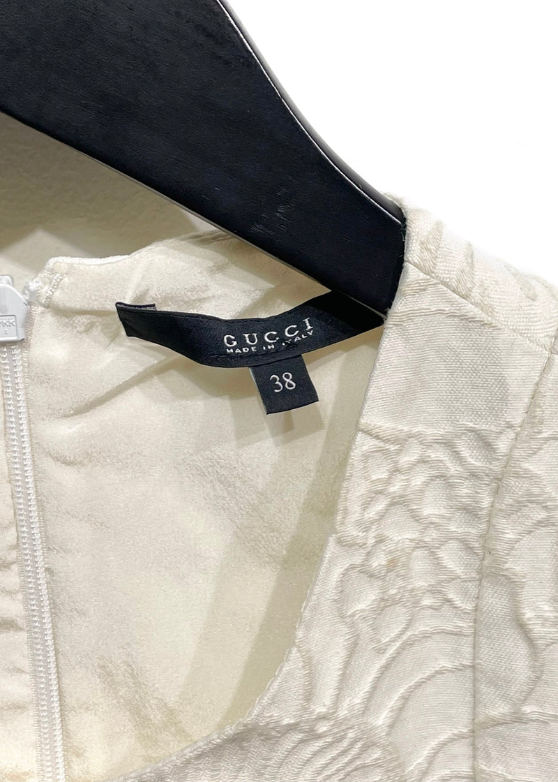 Robe sans manches texturée à fleurs ivoire Gucci